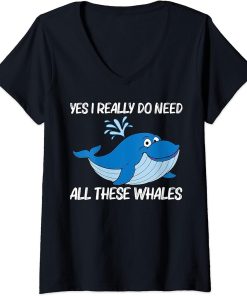 Womens Funny Whale Art For Men Women Orca Narwhal Blue Whales V-Neck T-Shirt