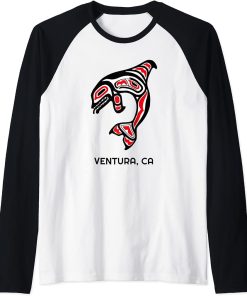 Ventura, California Native American Orca Killer Whales Gift Raglan Baseball Tee