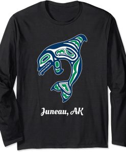 Blue Green Native American Juneau AK Orca Killer Whale Long Sleeve T-Shirt